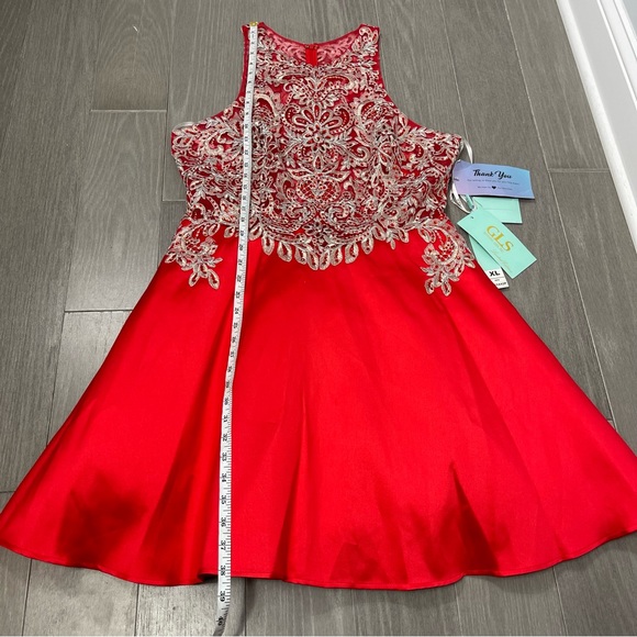GLS Apparel Elizabeth A-Line Short Dress NWT Jewel Neck Sleeveless Satin Red XL - Picture 16 of 16
